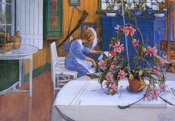  1914 Art - intérieur avec un cactus 1914 Carl Larsson